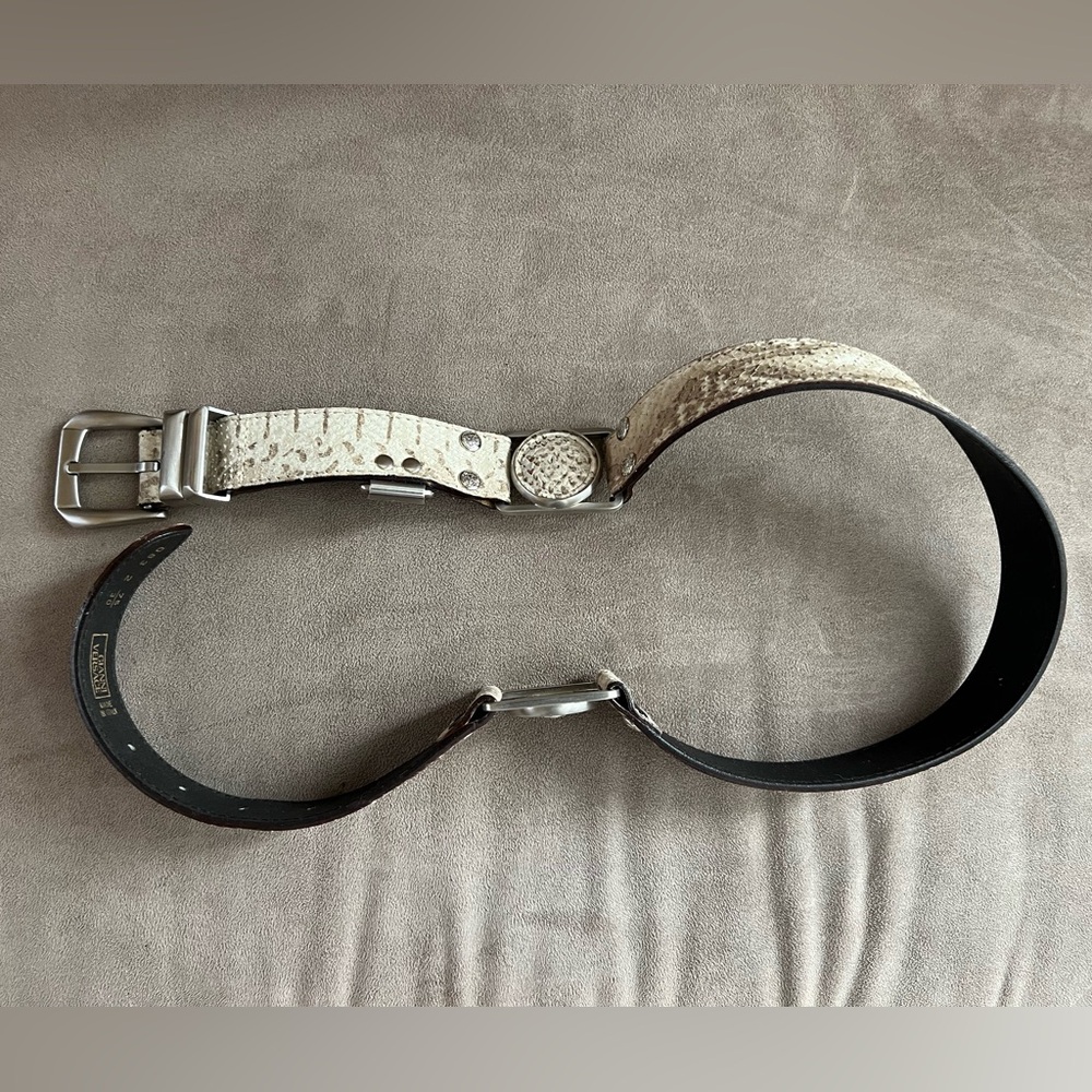 Versace Vintage Snake Cream White Two-Tone Leather Belt with Silver Buckle 🌟